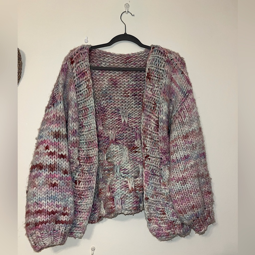 Chunky hand knit pastel shimmer Multicolor cardigan (hope macauley style)